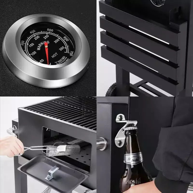 Charcoal Bbq Grill and Smoker Trolley Barrel Smoker Bbq Grills with Side Table