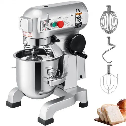 Commercial 10Qt Food Mixer 450W 3 Speeds Adjustable 110/178/390 RPM Heavy Duty 110V Stainless Steel Bowl Dough Hooks Electric