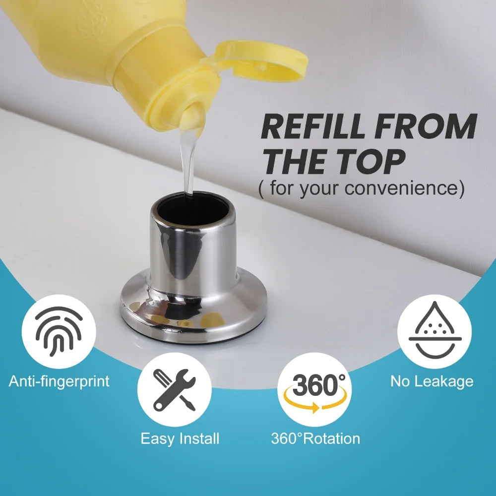 Top Refill Kitchen Sink Soap Dispenser, Stainless Steel Countertop Pump with Large Bottle Chrome Kitchen Hand Lotion Dispenser