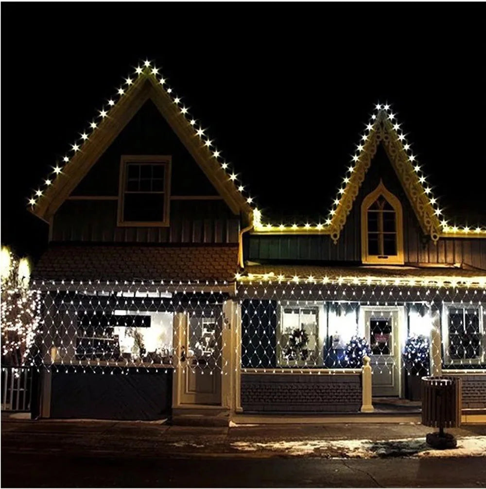 Rede de luzes de natal 6m x 4m led luzes de malha decoração do jardim ao ar livre festão rua guirlanda fada festa de natal decoração de casamento