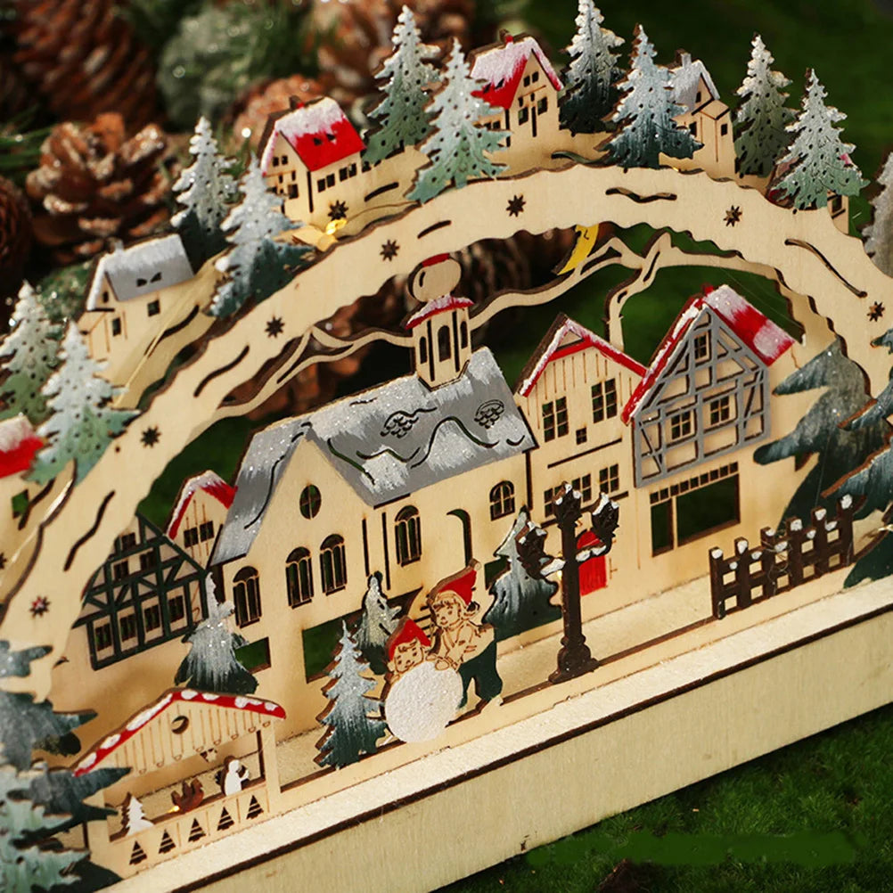 Casa de Natal LED Cena de floresta de Natal Vila de Natal de madeira para decorações de janela de shopping