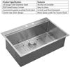 American 25 Inch Handmade Drop-in Kitchen Sink 304 Stainless Steel Single Rectangular Bowl Basin