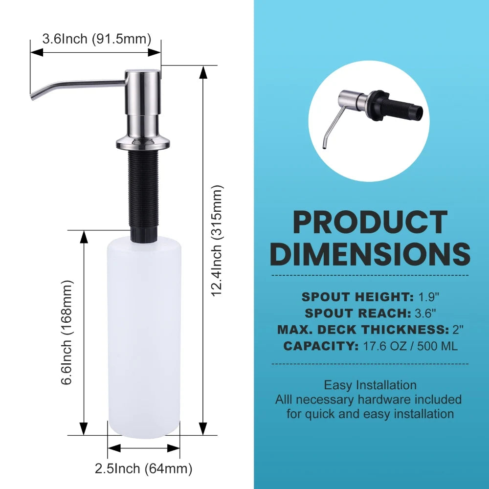 Top Refill Kitchen Sink Soap Dispenser, Stainless Steel Countertop Pump with Large Bottle Chrome Kitchen Hand Lotion Dispenser