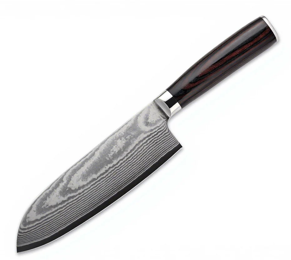 KEENHOPE Popular Kitchen Knife Damascus Steel VG10 Japanese 7 Inch Santoku Knife with Colorful Pakka Wood Handle Knives