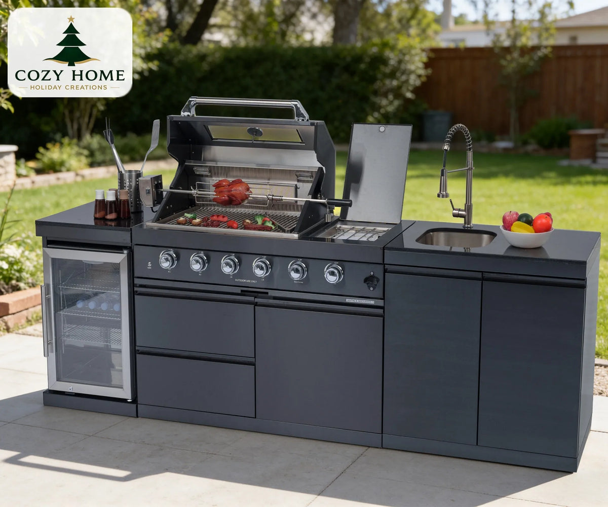304 Stainless Steel Outdoor Kitchen Bar - 4-Burner Gas Grill Island & Refrigerator - USA Stock Dropshipping Certified