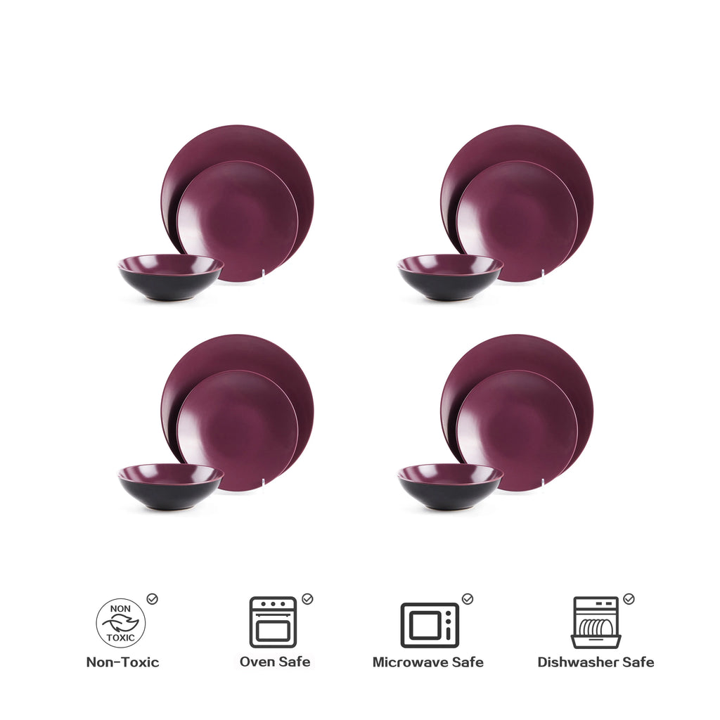 16 Pc Plum Elegant Stoneware Set Popular Hot Selling Kitchen Bowls Plates Ceramic Coffee Mug Dinnerware Sets for 4 People Use
