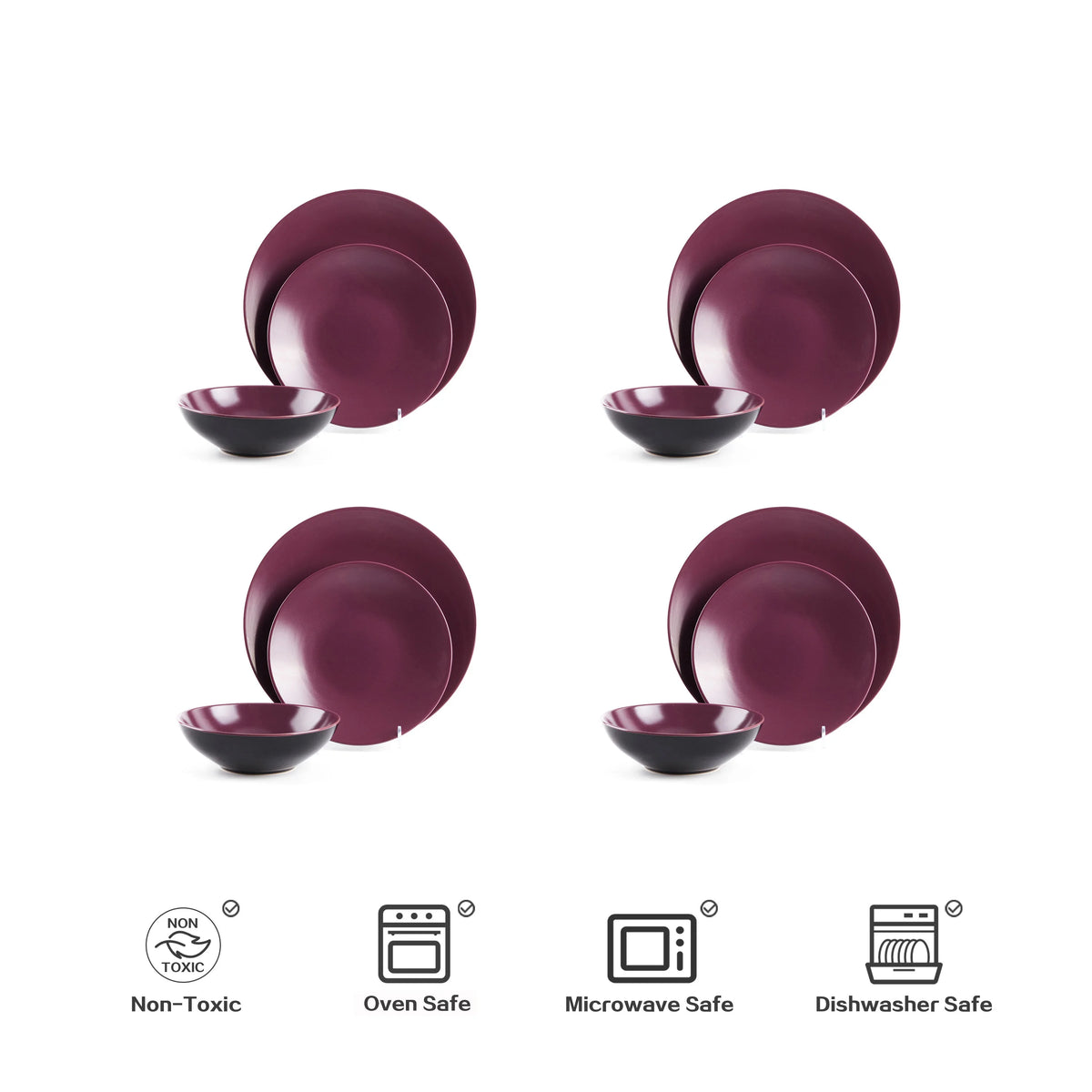 16 Pc Plum Elegant Stoneware Set Popular Hot Selling Kitchen Bowls Plates Ceramic Coffee Mug Dinnerware Sets for 4 People Use