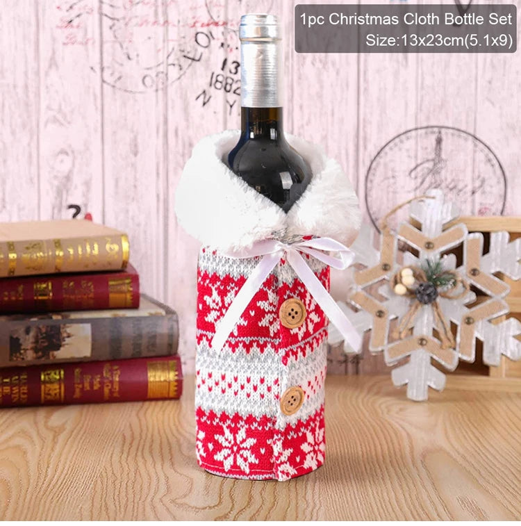 Natal garrafa de vinho capa feliz natal decorações para casa 2025 navidad noel natal ornamentos presente de natal feliz ano novo 2026