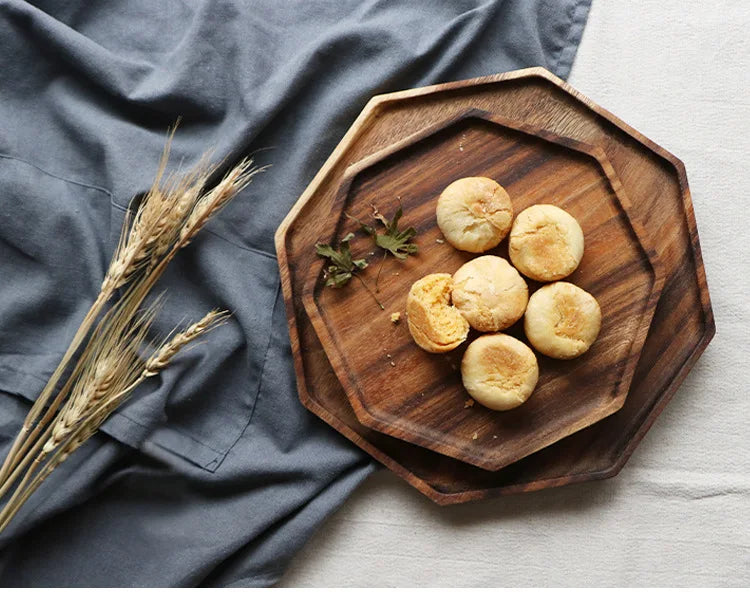 1 unidade de Bandeja Octogonal de Madeira Rústica para Servir Petiscos, Pães, Sobremesas e Exibir Alimentos, Prato de Servir Estilo Campestre