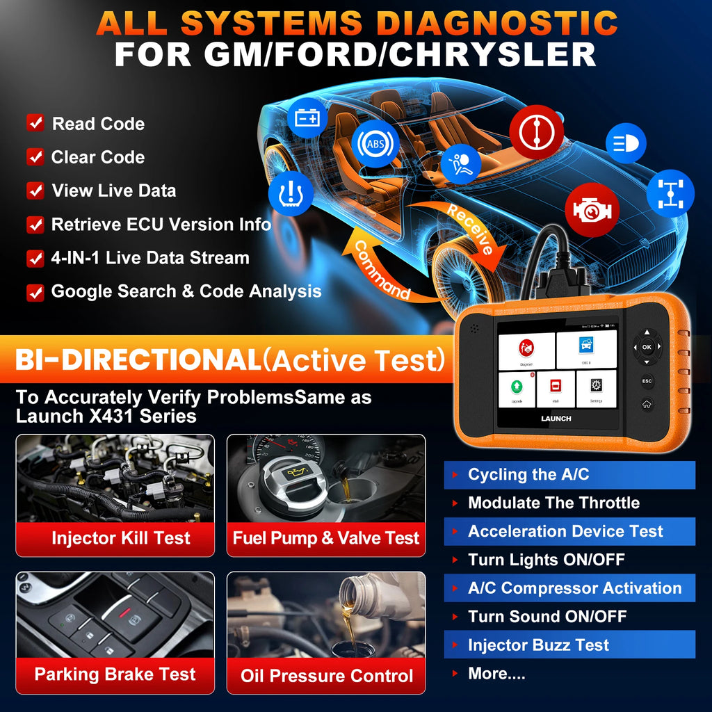 USA EU Warehouse Launch CRE 2.0 for FGC All System Bi-directional Control Diagnostic Tool OBD2 Scan Machine Free Software