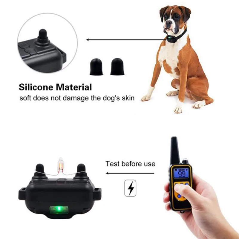 Coleira elétrica de treinamento para cães, à prova d'água, coleira contra latidos para animais de estimação com controle remoto, recarregável, dispositivo antilatido, todos os tamanhos