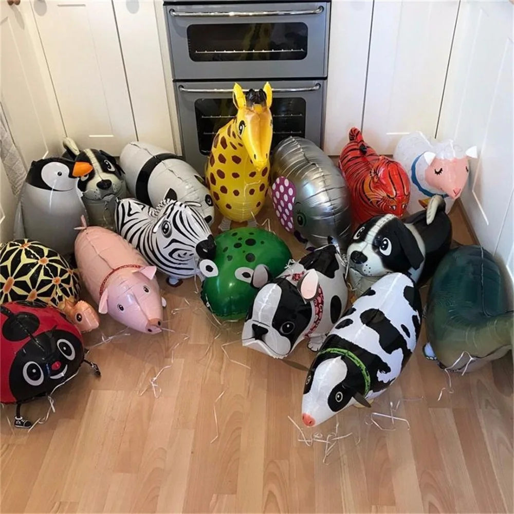 Mixes andando animais balões de hélio bonito gato cão panda dinossauro tigre animal de estimação balões de ar decorações de festa de aniversário crianças e adultos