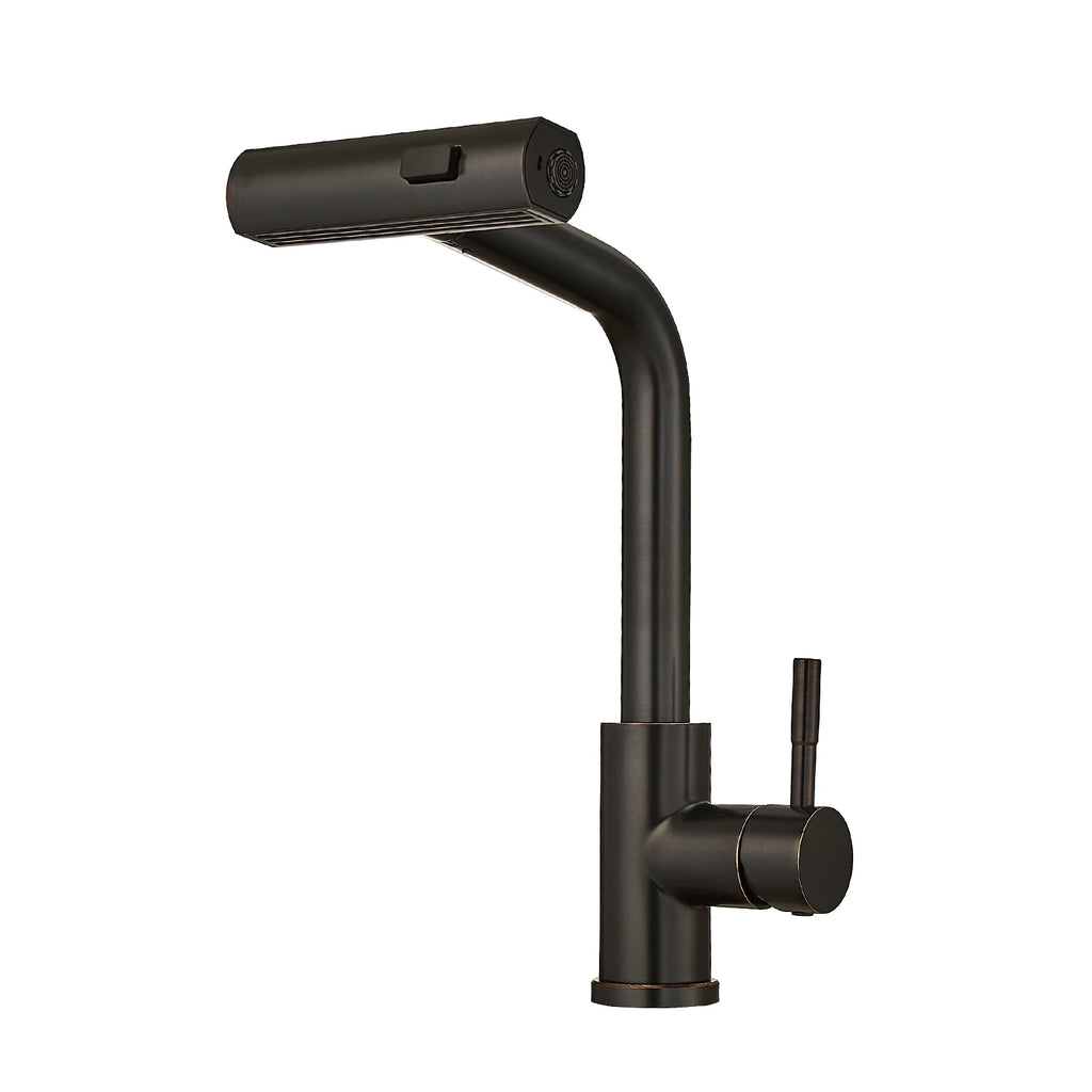 Modern Single Handle 360° Swivel Stainless Steel Waterfall Kitchen Faucet with Pull Out Sprayer Single Hole Kitchen Sink Faucet