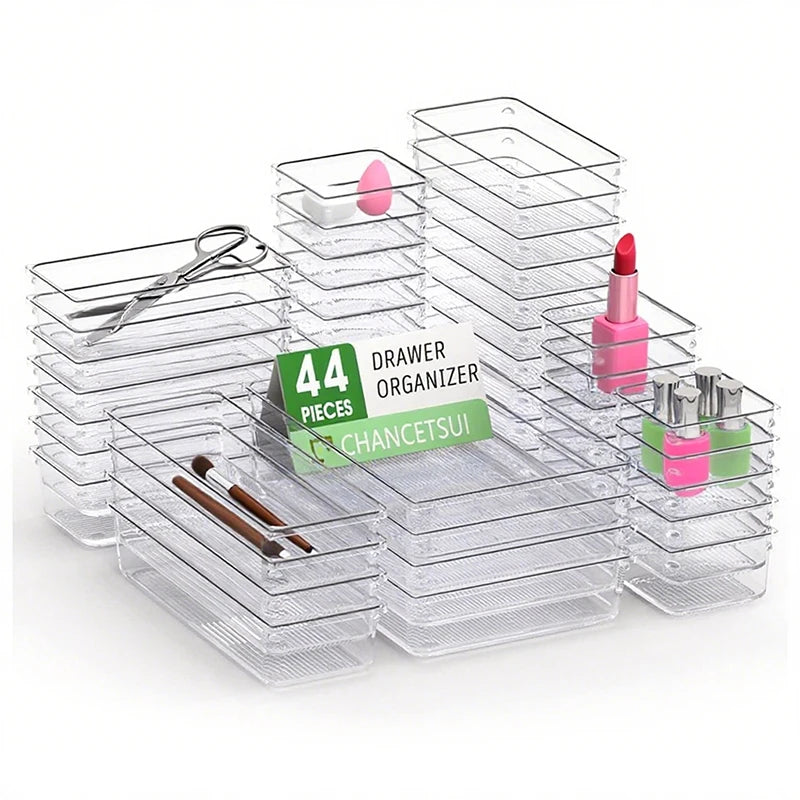 Clear Plastic Drawer Organizer Bins Multi Sizes Kitchen Bedroom Office Storage Tray