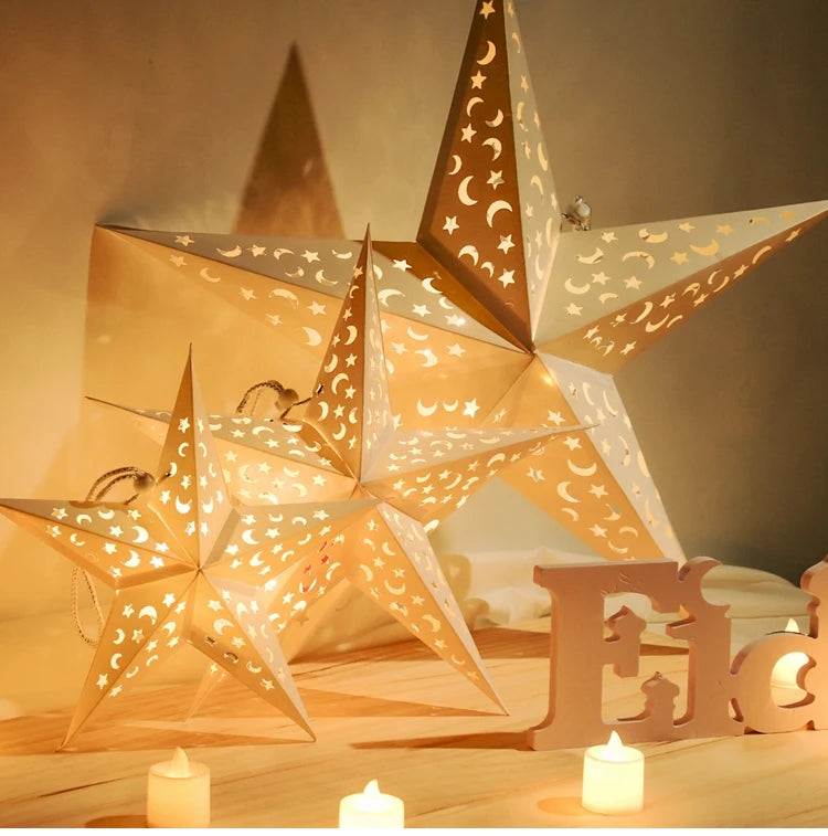 Estrela oca pendurado pingentes ramadan decoração 2024 para casa navidad natal noel presentes enfeites de natal ano novo 2024