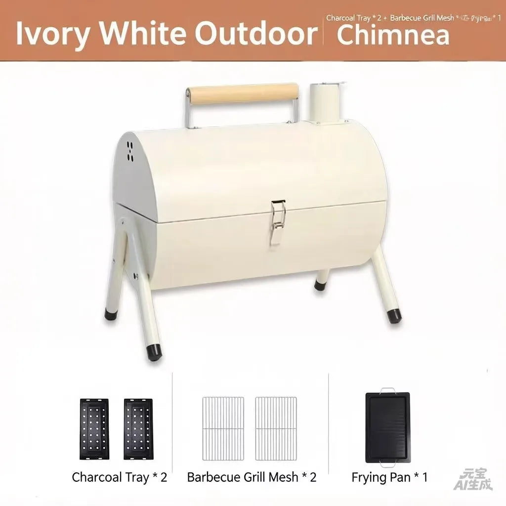 Outdoor Thickened BBQ Grill Portable Multi-Functional with Chimney Double-Sided Household Charcoal Stove Camping Barbecue