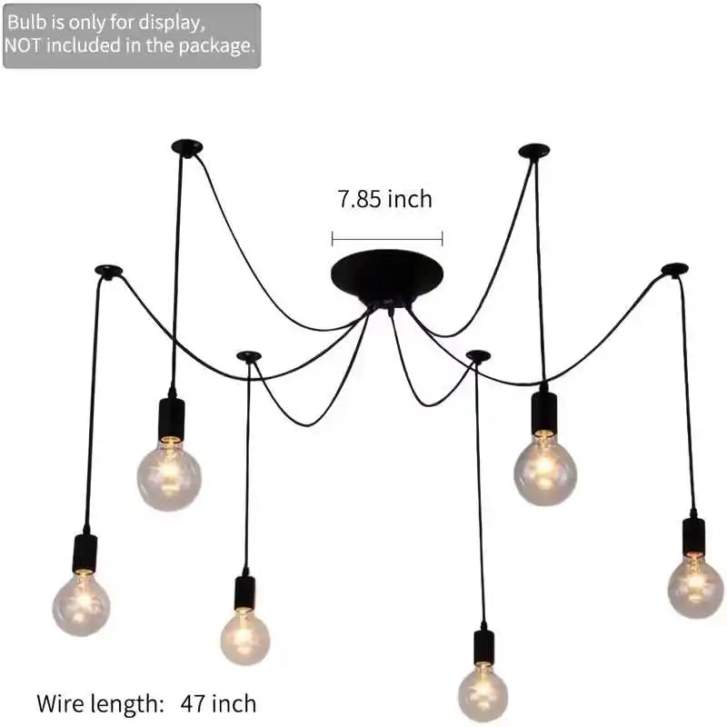 In Stock USA 6-Light Black Industrial Spider Pendant Light Adjustable Hanging Ceiling Light Fixture for Dining Room Kitchen