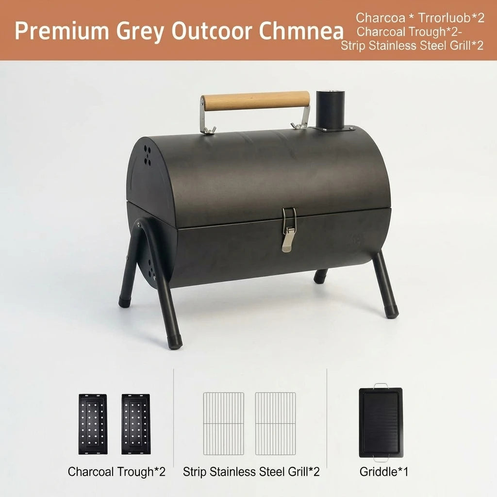 Outdoor Thickened BBQ Grill Portable Multi-Functional with Chimney Double-Sided Household Charcoal Stove Camping Barbecue