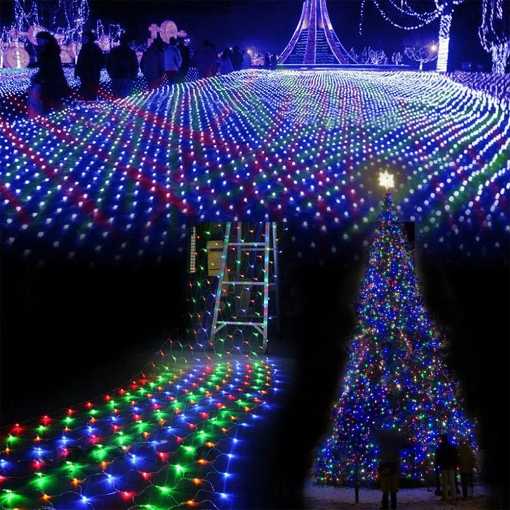 Rede de luzes de natal 6m x 4m led luzes de malha decoração do jardim ao ar livre festão rua guirlanda fada festa de natal decoração de casamento