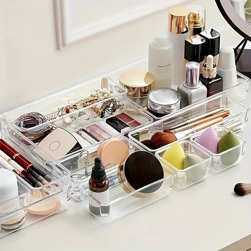 Clear Plastic Drawer Organizer Bins Multi Sizes Kitchen Bedroom Office Storage Tray