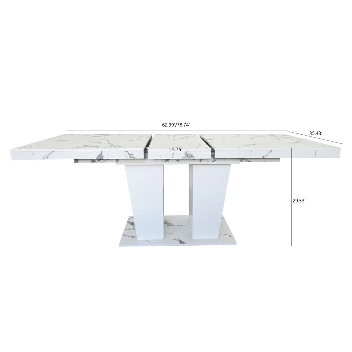Extendable Dining Room Table 6-10 Modern White Faux Marble Particle Board Expandable Square Kitchen Table W/Dual Column Pedestal