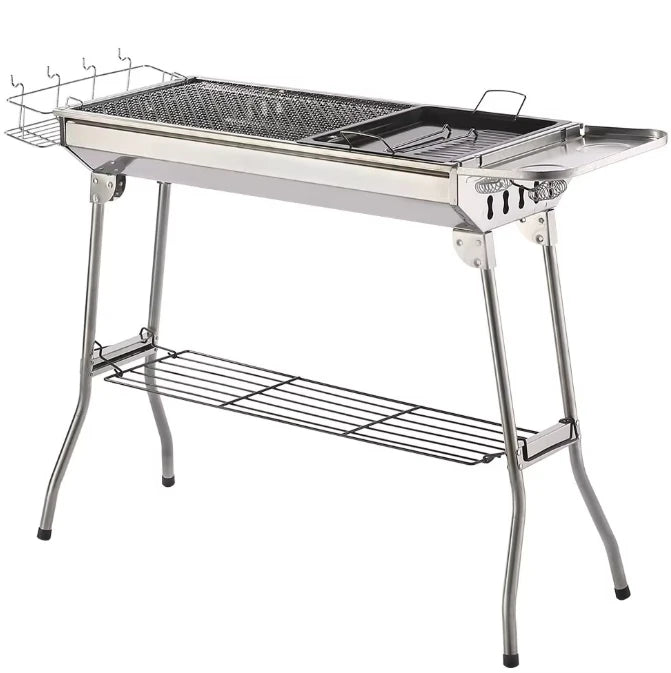 Portable Outdoor Camping Folding Adjustable Stainless Steel Smokeless Barbecue Charcoal Grill