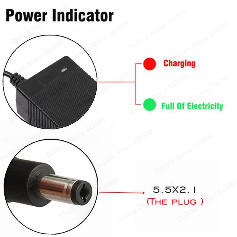 Carregador de Bateria 36V 2A, Saída 42V 2A, Entrada 100-240 VAC, Carregador de Lítio Li-ion Li-poly para Bateria 36V de 10 Células