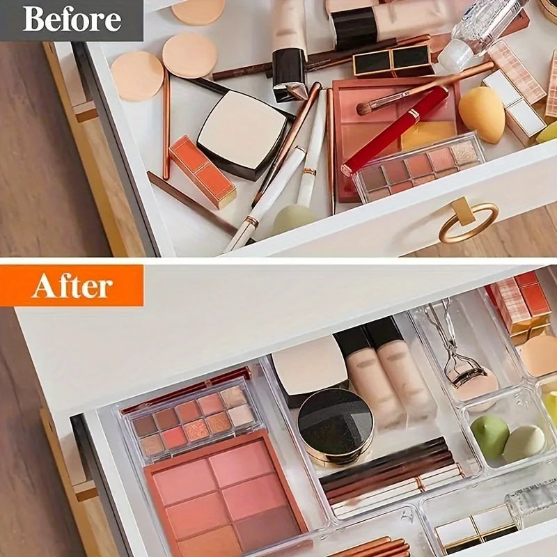 Clear Plastic Drawer Organizer Bins Multi Sizes Kitchen Bedroom Office Storage Tray