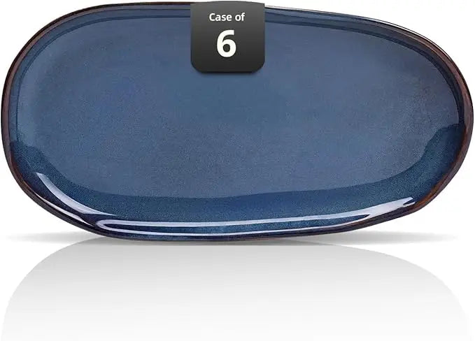 Organic Shape Irregular Ceramic Stoneware Blue Reactive Glaze Serving Tray 11in/13in Family Kitchen Use 6pc/12pc Dinnerware Sets