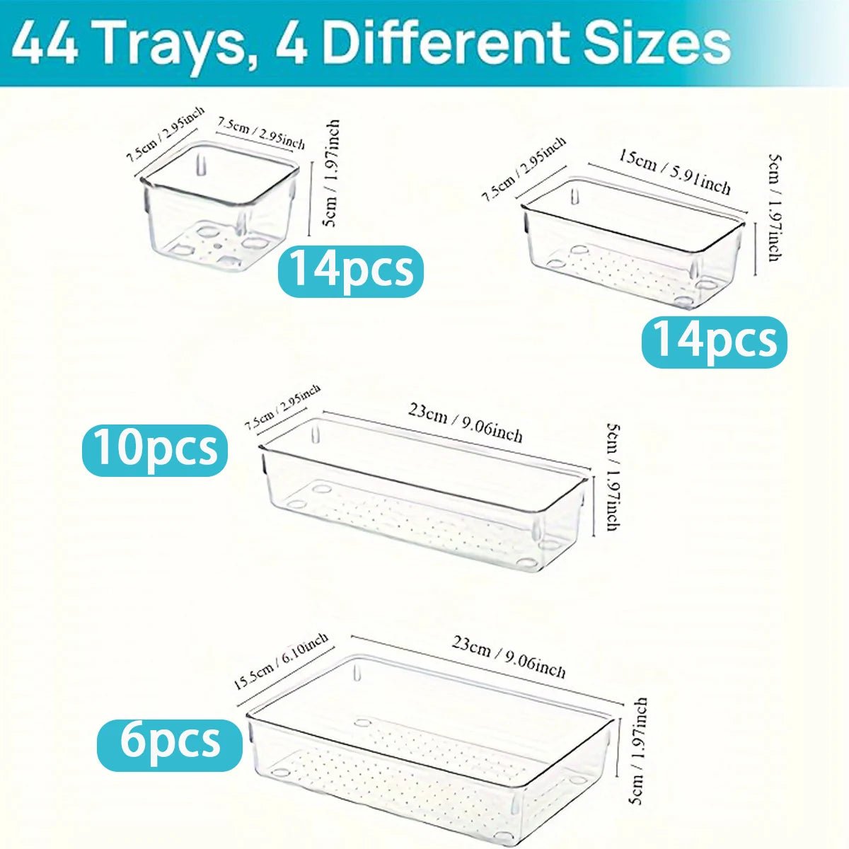 Clear Plastic Drawer Organizer Bins Multi Sizes Kitchen Bedroom Office Storage Tray - Kasa & Pet