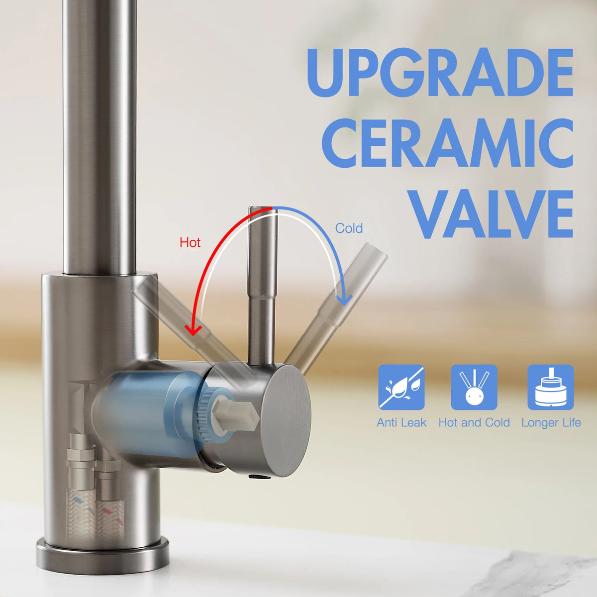 Modern Single Handle 360° Swivel Stainless Steel Waterfall Kitchen Faucet with Pull Out Sprayer Single Hole Kitchen Sink Faucet