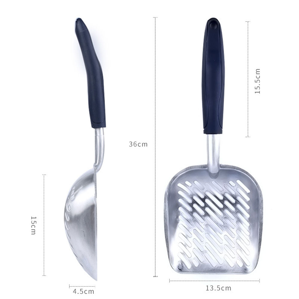 Colher grande da areia do gato do metal, Peneira Kitty com pá profunda, Punho ergonômico, Feito de alumínio sólido resistente