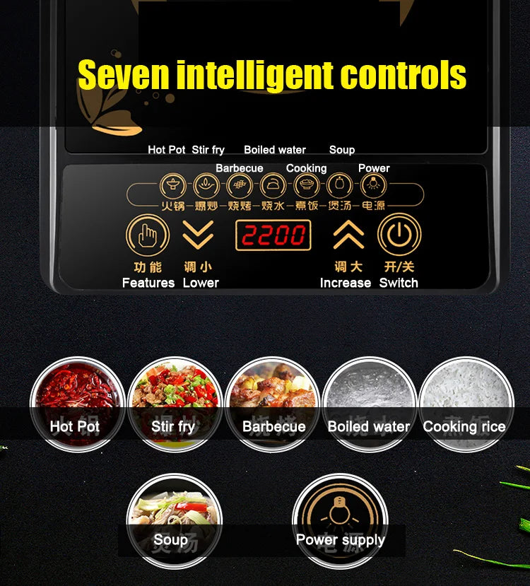 DMWD-Fogão Elétrico de Indução Magnética, Panela Quente Pequena Impermeável, Fogão De Aquecimento, Touchpad, Prato De Frite, Forno De Cozinha, UE, Casa