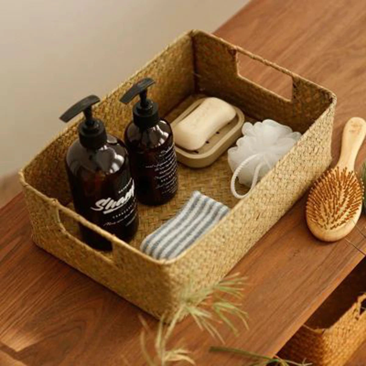Zerolife cesta de ervas marinhas tecidas naturais, cesta de palha de vime para mesa de casa, toalhas de pão de frutas, pequeno recipiente de armazenamento de cozinha