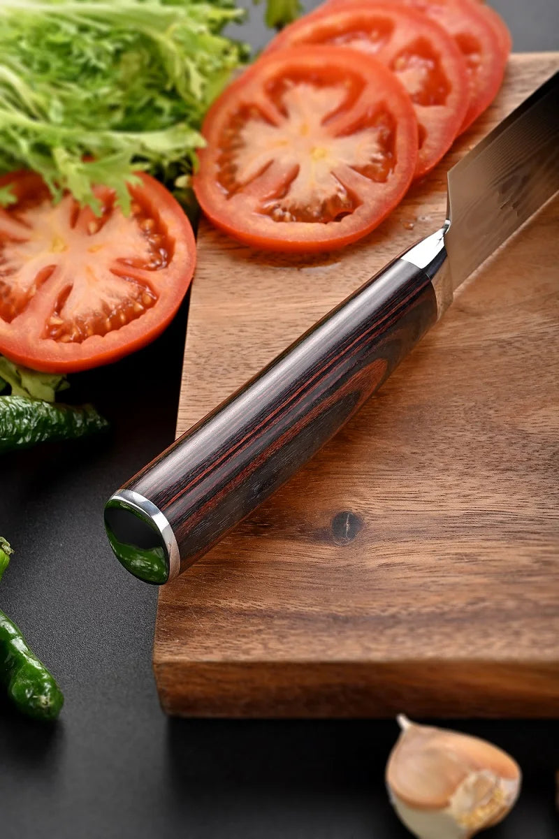 KEENHOPE Popular Kitchen Knife Damascus Steel VG10 Japanese 7 Inch Santoku Knife with Colorful Pakka Wood Handle Knives