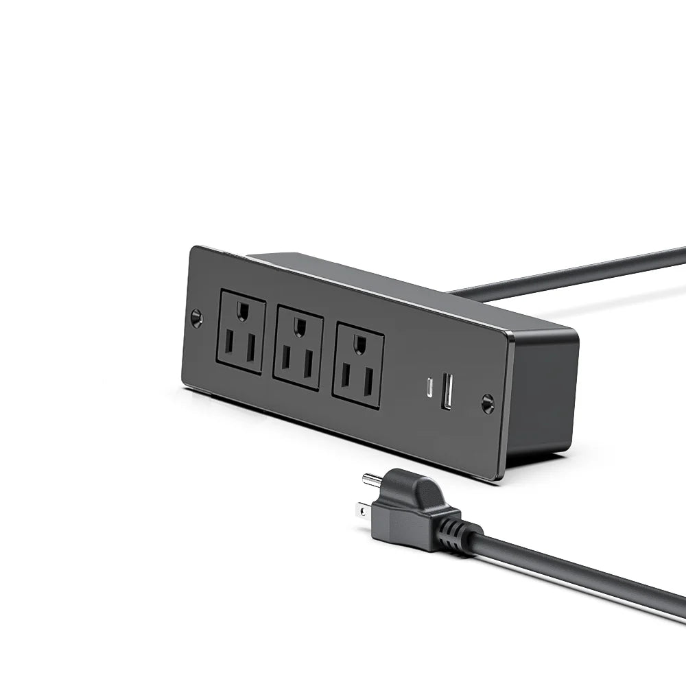Recessed Power Strip Flush Mount Desk Outlet with USB Charging Ports and Power Cord for Office Conference Table Kitchen Island