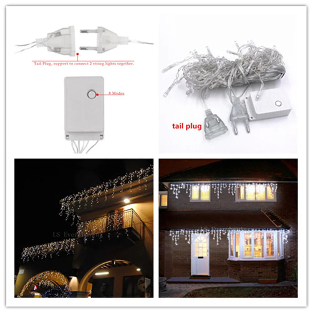 Luzes de natal cachoeira decoração ao ar livre 5m droop 0.4-0.6m luzes led cortina luzes da corda festa ggarden beirais decoração