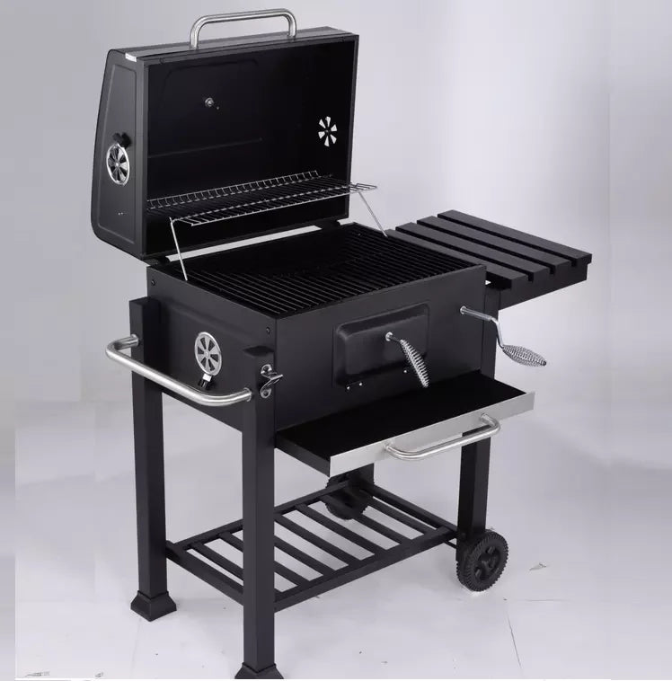 Charcoal Bbq Grill and Smoker Trolley Barrel Smoker Bbq Grills with Side Table