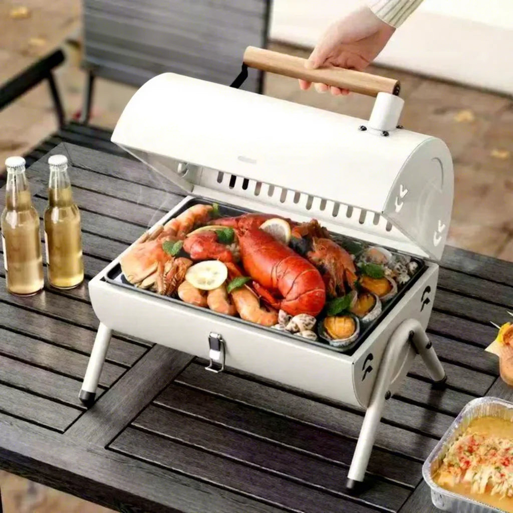 Outdoor Thickened BBQ Grill Portable Multi-Functional with Chimney Double-Sided Household Charcoal Stove Camping Barbecue
