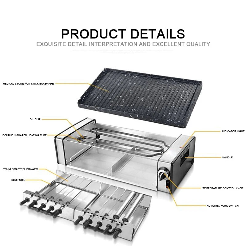 1600w Smokeless Electric Grill Portable Bbq Grill With Adjustable Temperature Control