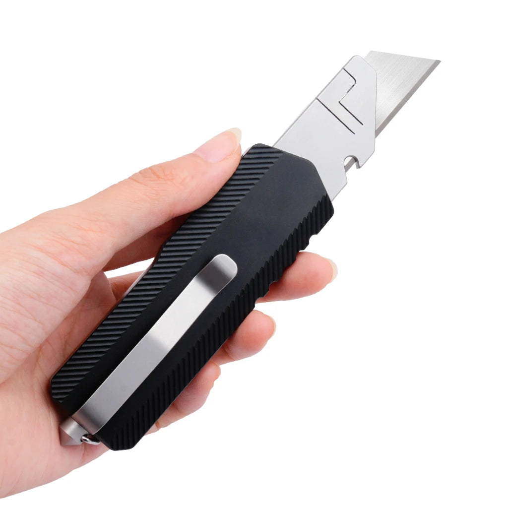 TGZUO Premium PEI Aluminum Retractable Utility Knife with Window Breaker OTF Slider Pocket Knife CNC EDC Tool Knife