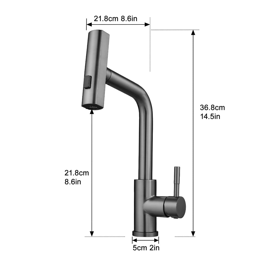 Modern Single Handle 360° Swivel Stainless Steel Waterfall Kitchen Faucet with Pull Out Sprayer Single Hole Kitchen Sink Faucet