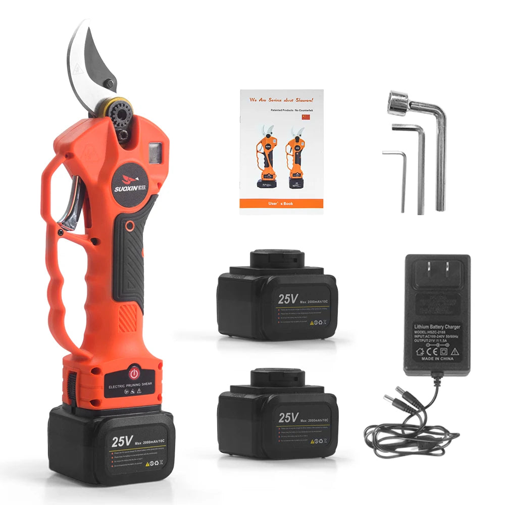 Cordless Electric Pruning Shears with LED Display Screen- Professional Tree Branch Pruner with 2Ah Lithium Battery Powered 25V