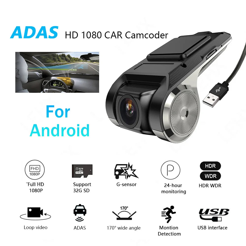 U2 USB Android Large Screen Dvr Car hd 1080p Best Small Dashcam Adas 12v Car Dvr Dash Camera for Car Adas Dash Cam