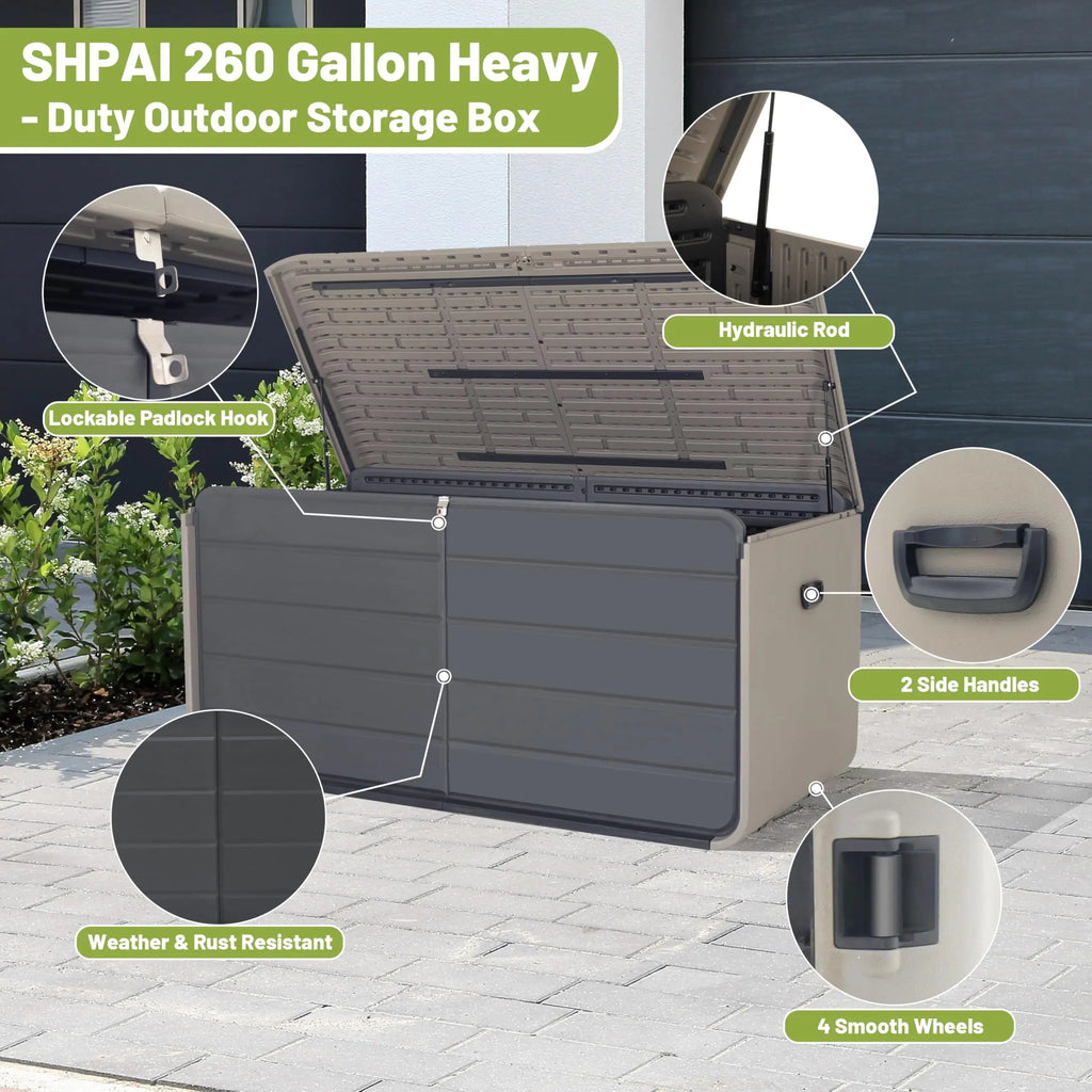 160 Gallons Extra Large Resin Deck Box Heavy-Duty Waterproof Patio Storage for Outdoor Furniture Garden Tools Pool Supplies