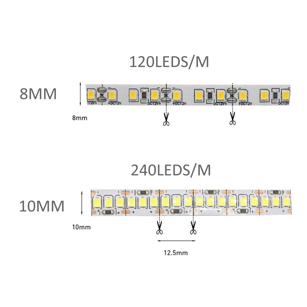 12v tira conduzida smd 2835 1m 2m 3m 4m 5m led listra fita de luz 120led/m 240led/m branco quente fita flexível decoração para casa luz