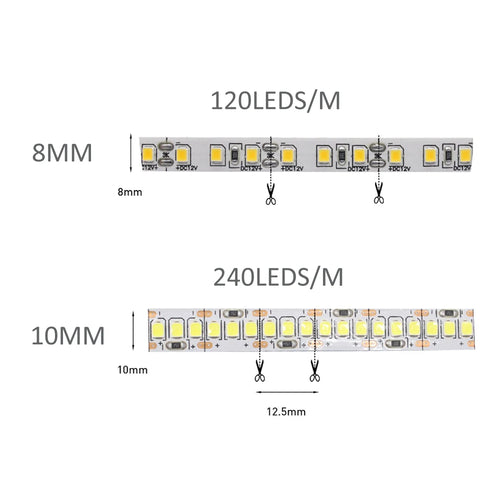 12v tira conduzida smd 2835 1m 2m 3m 4m 5m led listra fita de luz 120led/m 240led/m branco quente fita flexível decoração para casa luz