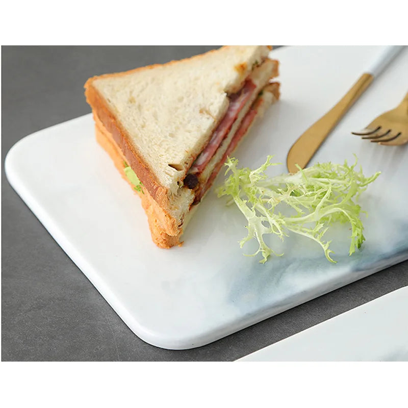 Tábua de corte de mármore para biscoitos de queijo e servir sushi, prato retangular de cerâmica, bandeja de armazenamento, recipiente de alimentos, louça
