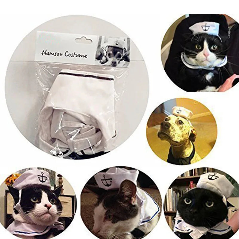 Engraçado trajes de gato de estimação pequeno cão coelho vestuário roupas para halloween cosplay marinha marinheiro roupas jaqueta manto acessórios para cães
