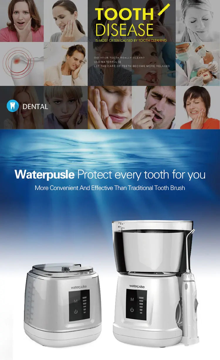 Fio dental de água + 6 pontas, massageador limpo de dentes, 20-120psi, higiene oral, irrigador dental de água, 1000ml, limpador de dentes